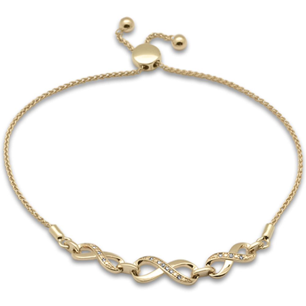 SPECIAL!.05ct G SI 14K Yellow Gold Diamond Infinity Adjustable Bola Bracelet 7.25" Long Adjustable