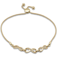 SPECIAL!.05ct G SI 14K Yellow Gold Diamond Infinity Adjustable Bola Bracelet 7.25" Long Adjustable