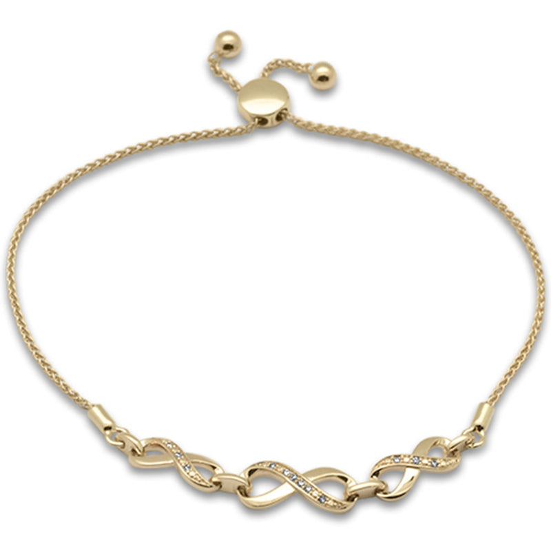 SPECIAL!.05ct G SI 14K Yellow Gold Diamond Infinity Adjustable Bola Bracelet 7.25" Long Adjustable