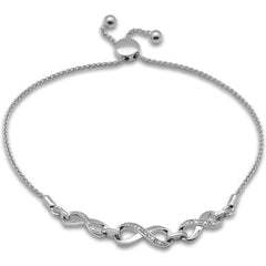 SPECIAL!.05ct G SI 14K White Gold Diamond Infinity Adjustable Bola Bracelet 7.25" Long Adjustable