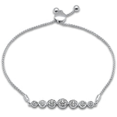 SPECIAL!.47ct G SI 14K White Gold Diamond Round Shape Adjustable Bola Bracelet 7" Long Adjustable