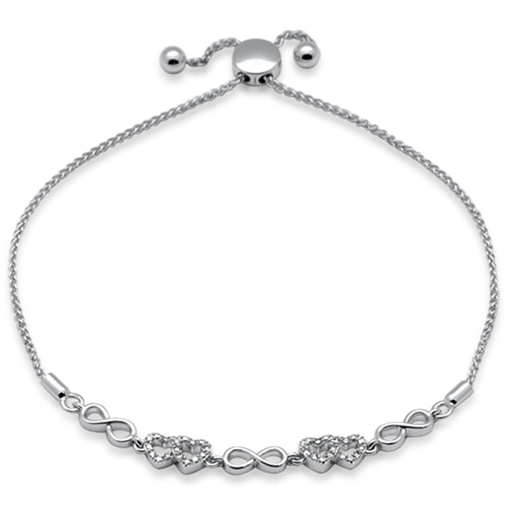 SPECIAL!.09ct G SI 14K White Gold Diamond Infinty & Heart Adjustable Bola Bracelet 7.25" Long Adjustable