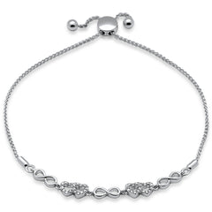 SPECIAL!.09ct G SI 14K White Gold Diamond Infinty & Heart Adjustable Bola Bracelet 7.25" Long Adjustable