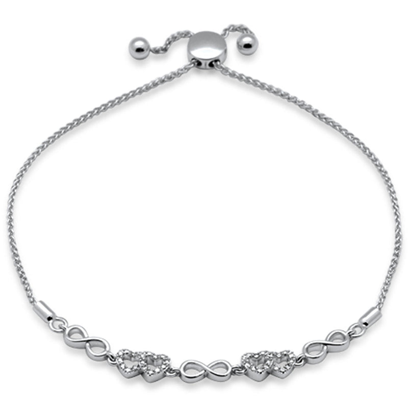 SPECIAL!.09ct G SI 14K White Gold Diamond Infinty & Heart Adjustable Bola Bracelet 7.25" Long Adjustable