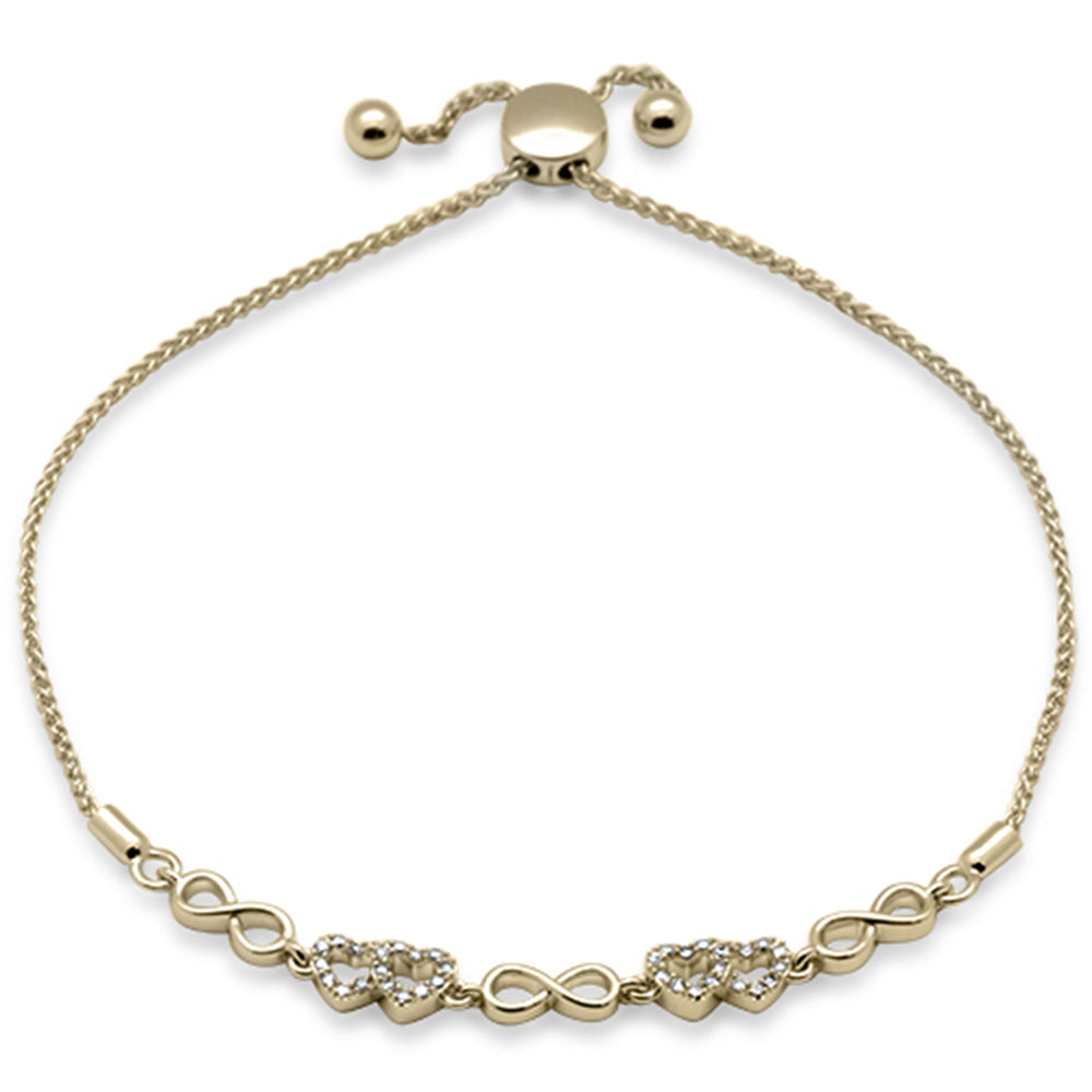 SPECIAL!.09ct G SI 14K Yellow Gold Diamond Infinty & Heart Adjustable Bola Bracelet 7.25" Long Adjustable