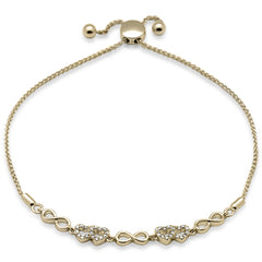 SPECIAL!.09ct G SI 14K Yellow Gold Diamond Infinty & Heart Adjustable Bola Bracelet 7.25" Long Adjustable
