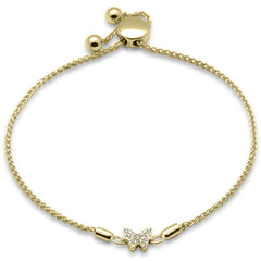SPECIAL!.05ct G SI 14K Yellow Gold Diamond Adjustable Bola Bracelet 7" Long Adjustable