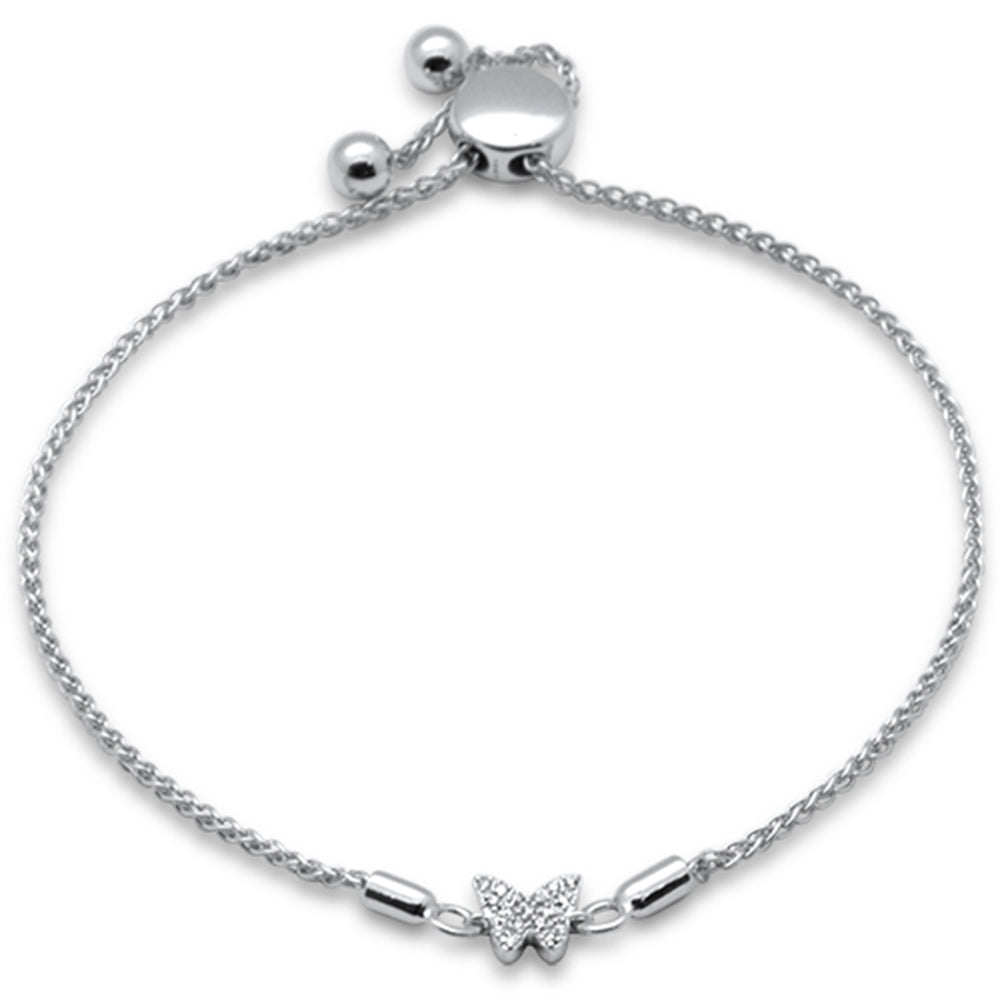 SPECIAL!.05ct G SI 14K White Gold Diamond Adjustable Bola Bracelet 7" Long Adjustable