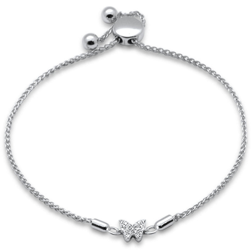 SPECIAL!.05ct G SI 14K White Gold Diamond Adjustable Bola Bracelet 7" Long Adjustable