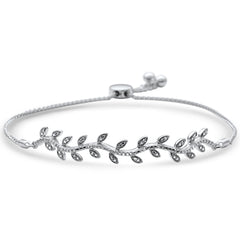 SPECIAL!.10ct G SI 14K White Gold Diamond Leaf Adjustable Bola Bracelet 7.25" Long Adjustable