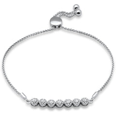 SPECIAL!.08ct G SI 14K White Gold Diamond Adjustable Bola Bracelet 7.25" Long Adjustable