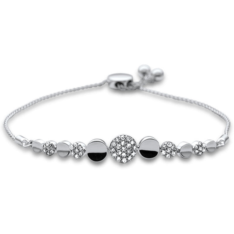 SPECIAL!.32ct G SI 14K White Gold Diamond Graduated Round Shapes Adjustable Bola Bracelet 7.25" Long Adjustable