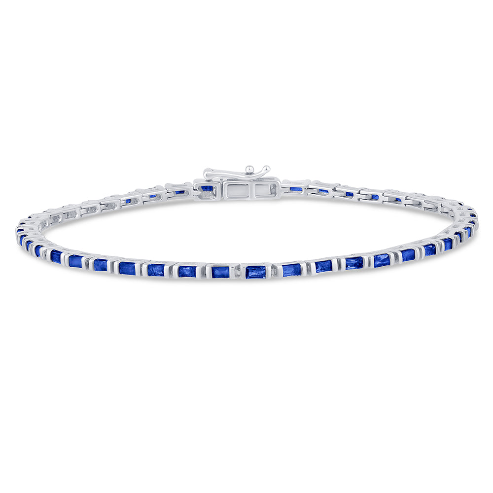 SPECIAL!2.40ct G SI 14K White Gold Blue Sapphire Gemstones Bracelet 7" Long