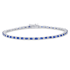 SPECIAL!2.40ct G SI 14K White Gold Blue Sapphire Gemstones Bracelet 7" Long