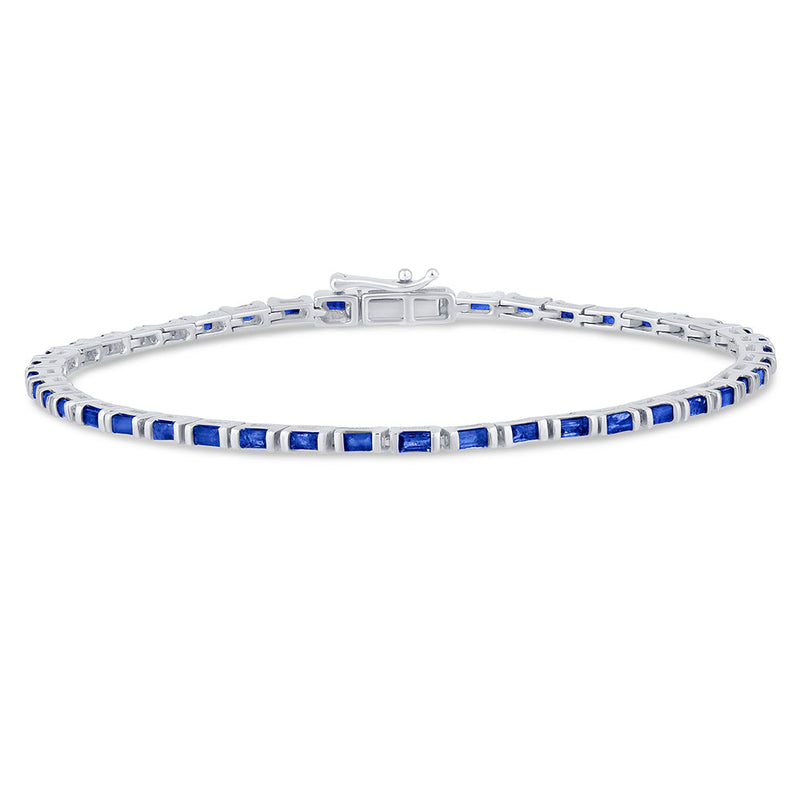 SPECIAL!2.40ct G SI 14K White Gold Blue Sapphire Gemstones Bracelet 7" Long