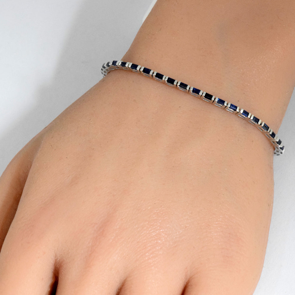 SPECIAL!2.40ct G SI 14K White Gold Blue Sapphire Gemstones Bracelet 7" Long