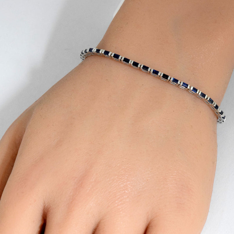 SPECIAL!2.40ct G SI 14K White Gold Blue Sapphire Gemstones Bracelet 7" Long