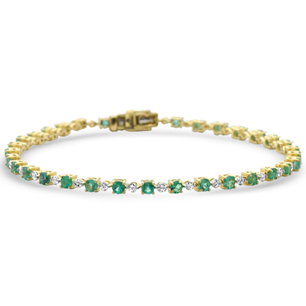 SPECIAL!2.96ct G SI 14K Yellow Gold Diamond & Natural Emerald Gemstones Bracelet 7" Long