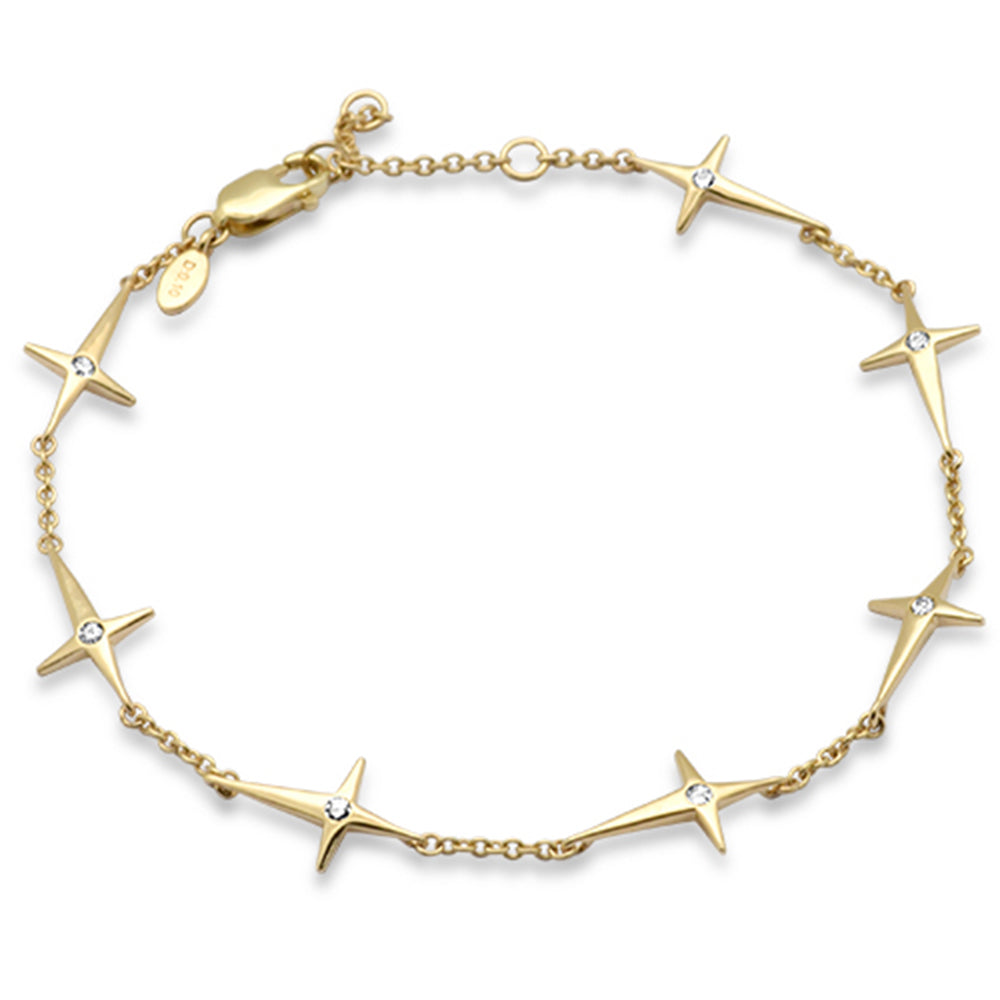 SPECIAL!.10ct G SI 14K Yellow Gold Diamond Thin Sideways Cross Bracelet 6.25+1" Ext Long