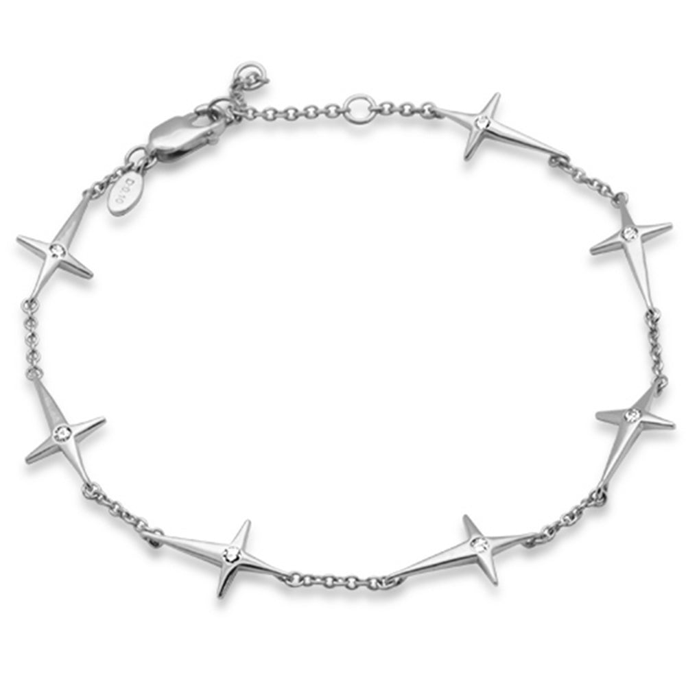SPECIAL!.10ct G SI 14K White Gold Diamond Thin Sideways Cross Bracelet 6.25+1" Ext Long