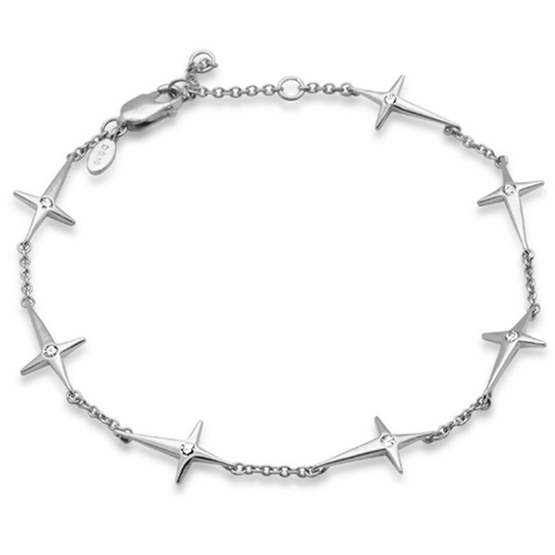 SPECIAL!.10ct G SI 14K White Gold Diamond Thin Sideways Cross Bracelet 6.25+1" Ext Long