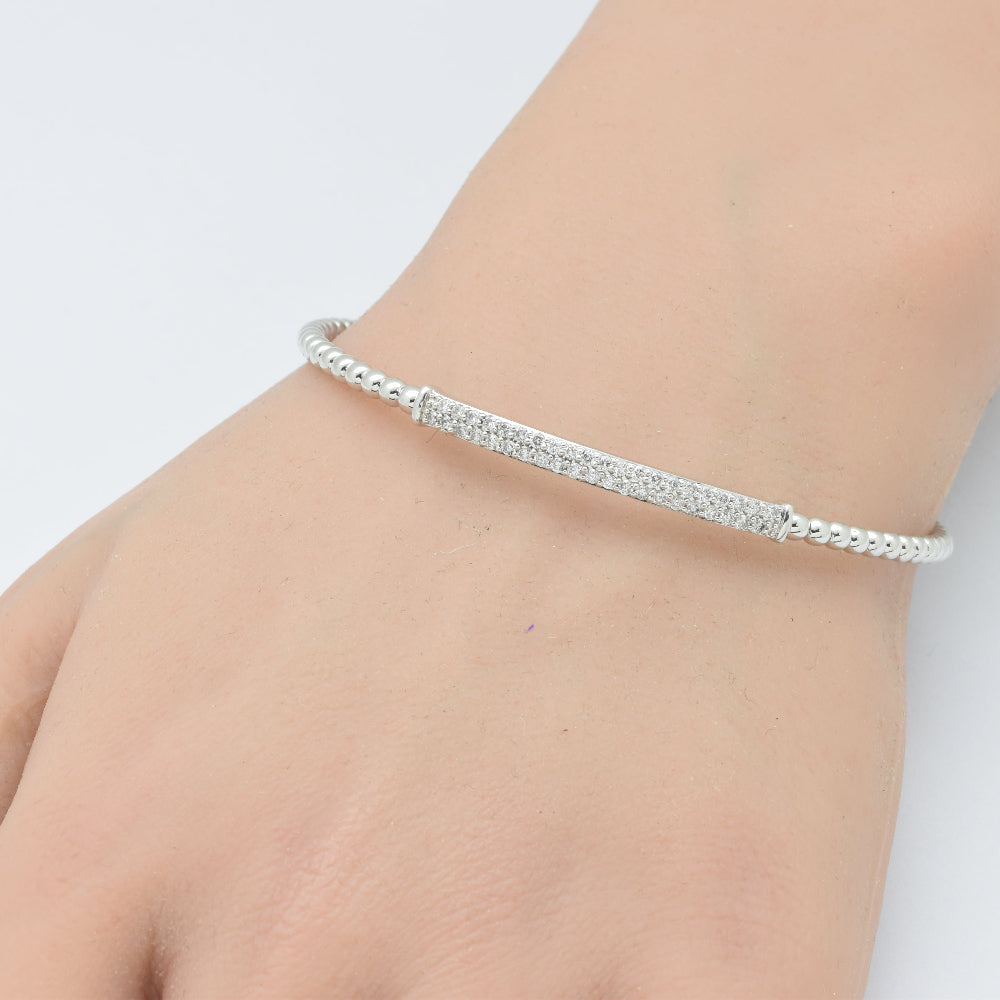 SPECIAL!.50ct G SI 14K White Gold Diamond Beaded Style Open Bangle Bracelet
