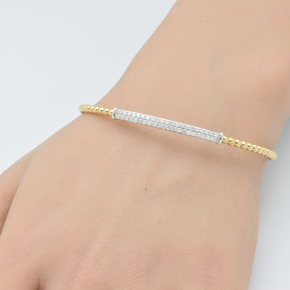 SPECIAL! .49ct G SI 14K Yellow Gold Diamond Beaded Style Open Bangle Bracelet