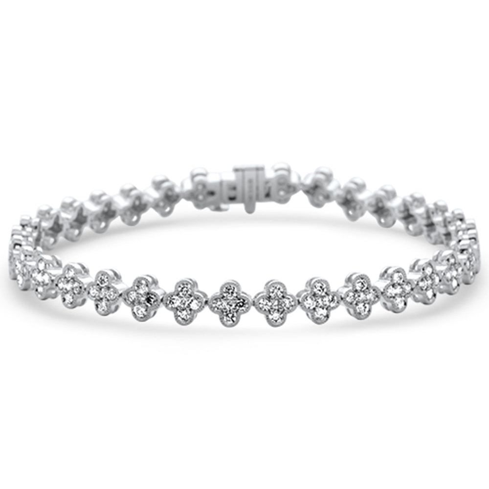 SPECIAL!2.99ct G SI 14K White Gold Diamond Clover Style Bracelet 7" Long