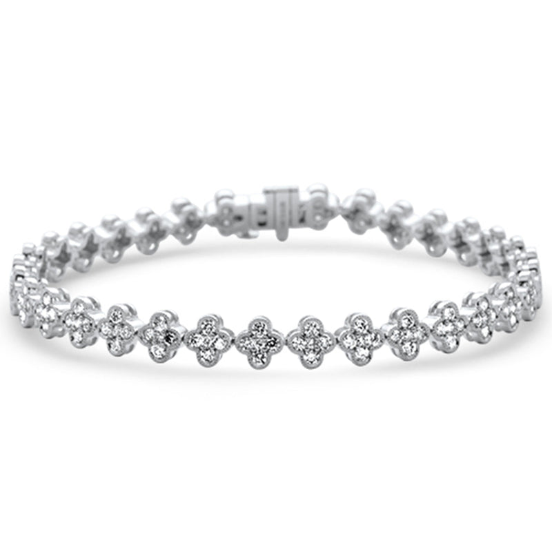 SPECIAL!2.99ct G SI 14K White Gold Diamond Clover Style Bracelet 7" Long