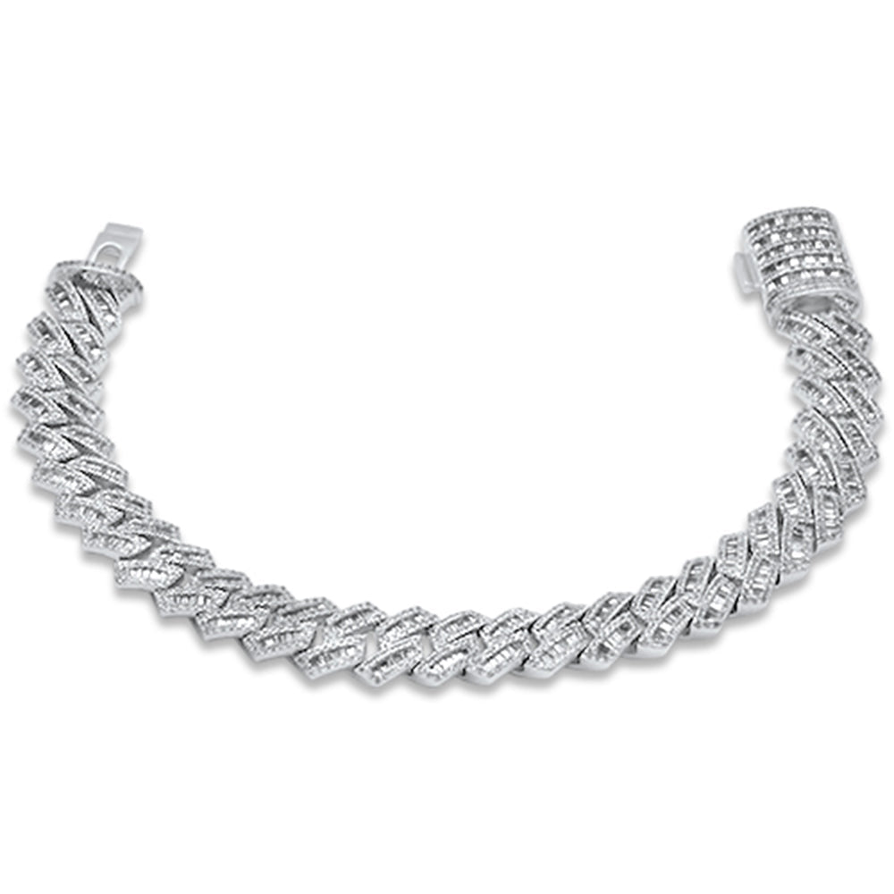 SPECIAL!9MM 4.24ct G SI 14K White Gold Round & Baguette Diamond Cuban Bracelet 8" Long