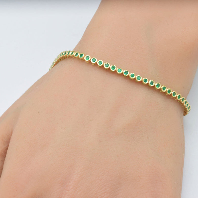 SPECIAL!1.40ct G SI 14K Yellow Gold Emerald Gemstones Bracelet 7" Long
