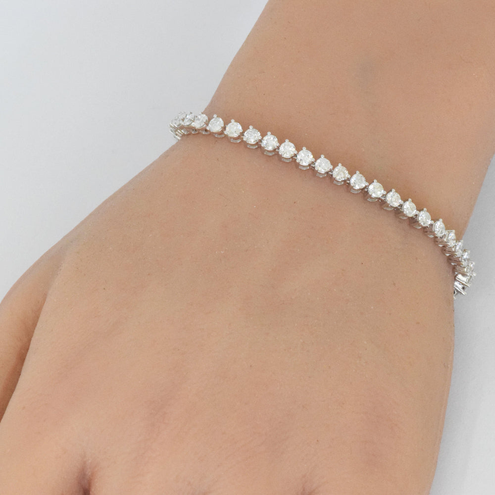 SPECIAL! 4.18ct G SI 14K White Gold Diamond 3-Prong Tennis Bracelet 7" Long