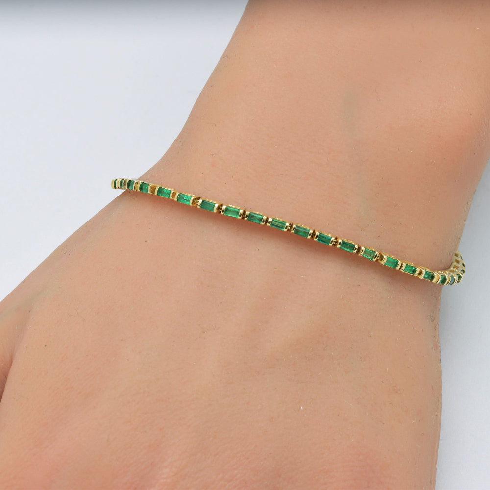 SPECIAL! 1.95ct G SI 14K Yellow Gold Emerald Gemstones Bracelet 7" Long