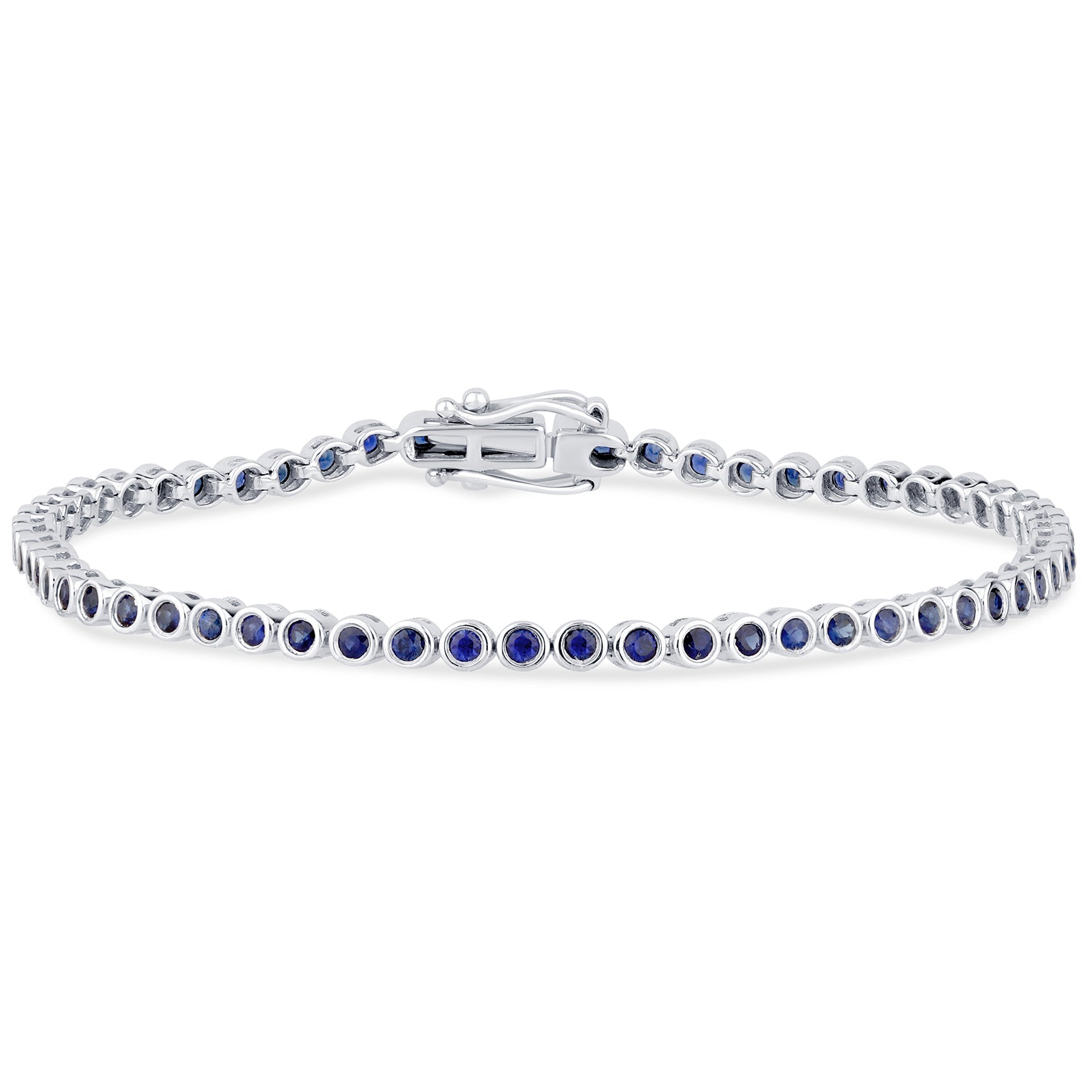 SPECIAL!1.92ct G SI 14K White Gold Diamond Bezel Set Blue Sapphire Gemstones Tennis Bracelet 7" Long