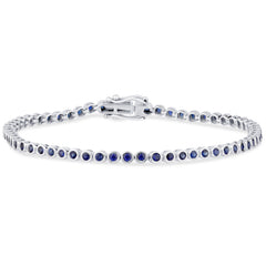 SPECIAL!1.92ct G SI 14K White Gold Diamond Bezel Set Blue Sapphire Gemstones Tennis Bracelet 7" Long