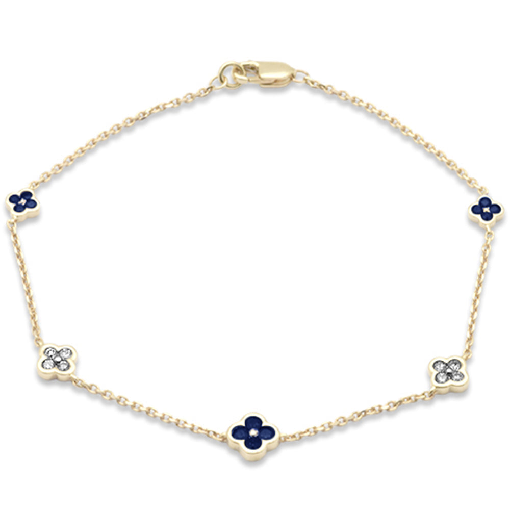 SPECIAL!.48ct G SI 14K Yellow Gold Diamond & Blue Sapphire Gemstones Flower Bracelet 7" Long