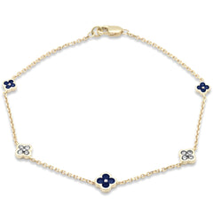 SPECIAL!.48ct G SI 14K Yellow Gold Diamond & Blue Sapphire Gemstones Flower Bracelet 7" Long