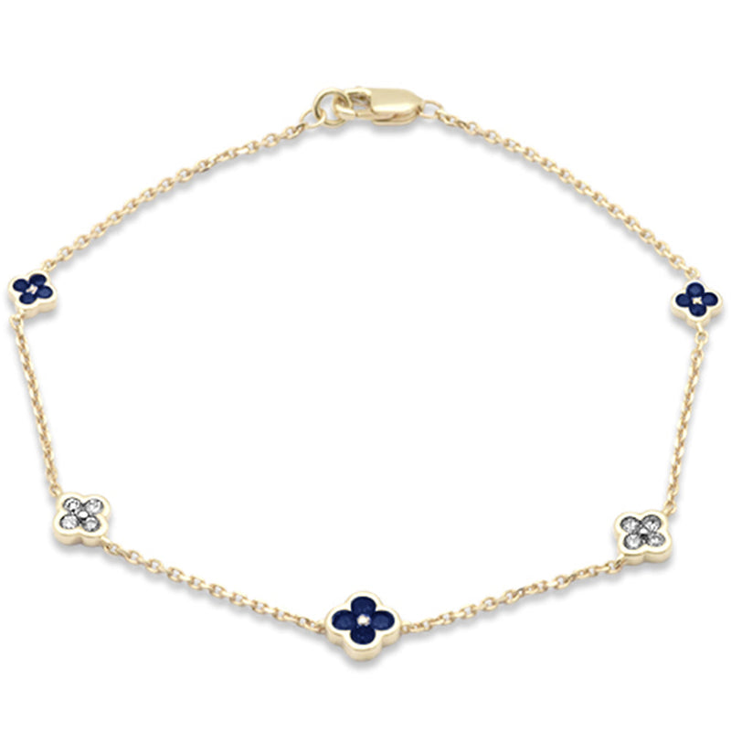 SPECIAL!.48ct G SI 14K Yellow Gold Diamond & Blue Sapphire Gemstones Flower Bracelet 7" Long
