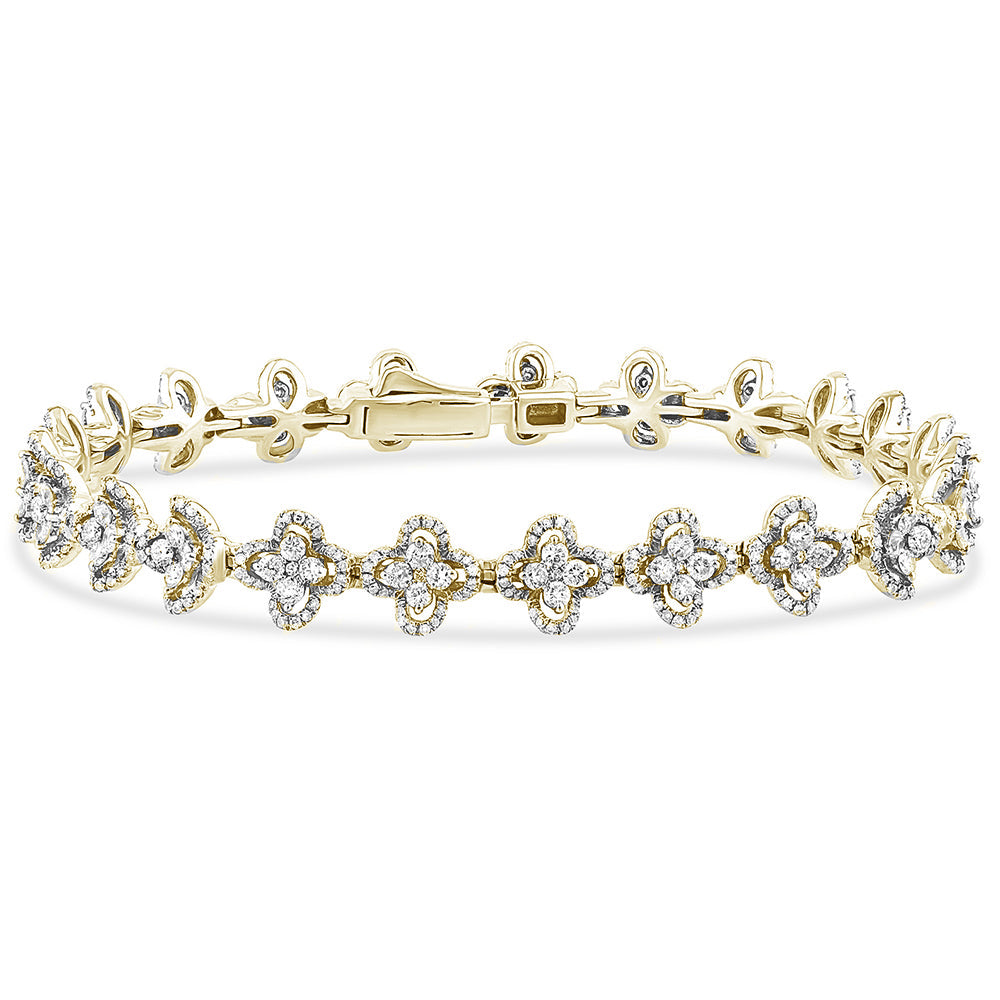 SPECIAL! 2.91ct G SI 14K Yellow Gold Diamond Flower Bracelet 7" Long