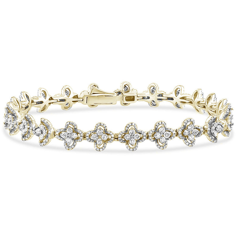 SPECIAL! 2.91ct G SI 14K Yellow Gold Diamond Flower Bracelet 7" Long