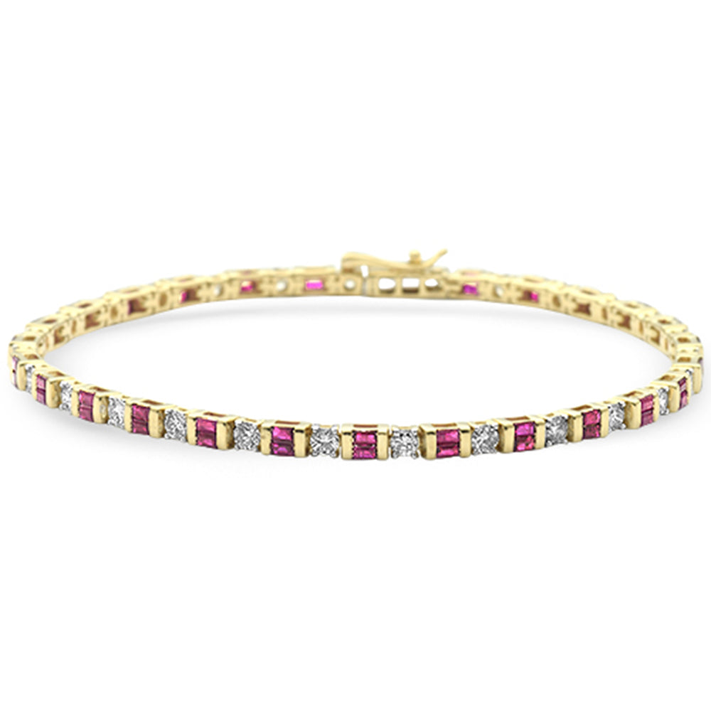 SPECIAL! 3.15ct G SI 14K Yellow Gold Diamond Ruby Gemstones Bracelet 7" Long