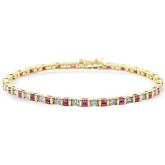 SPECIAL! 3.15ct G SI 14K Yellow Gold Diamond Ruby Gemstones Bracelet 7" Long