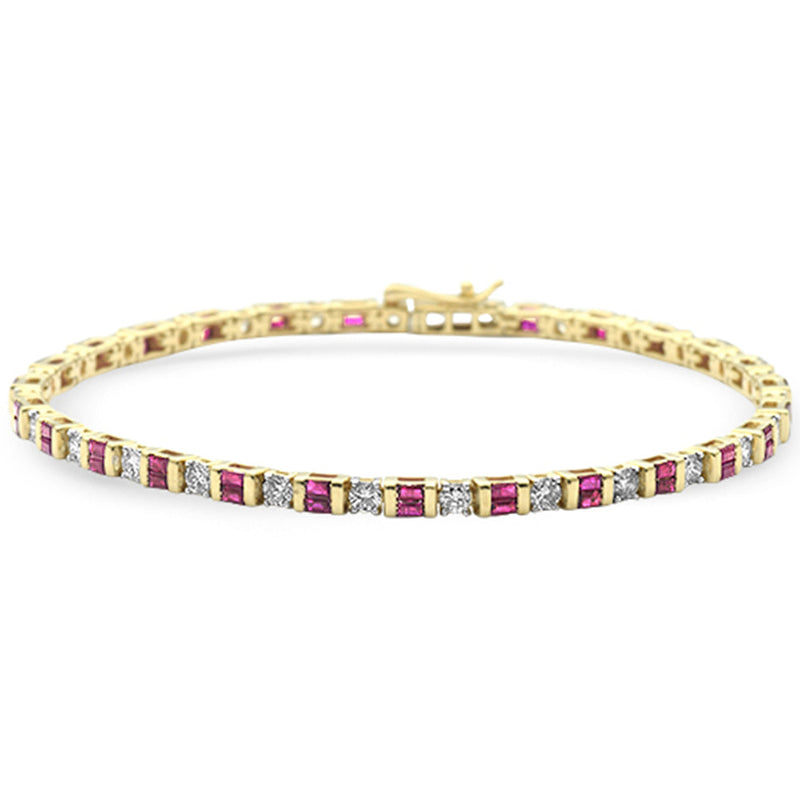 SPECIAL! 3.15ct G SI 14K Yellow Gold Diamond Ruby Gemstones Bracelet 7" Long
