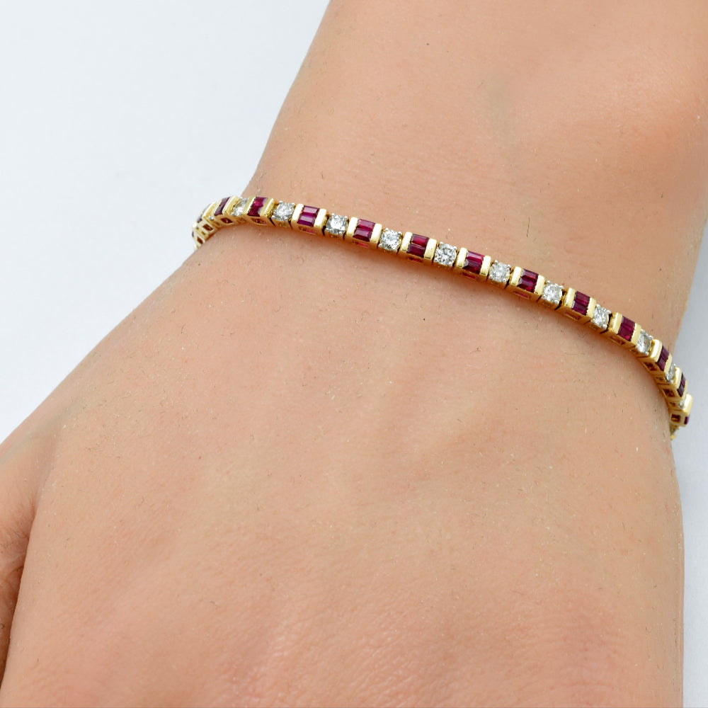 SPECIAL! 3.15ct G SI 14K Yellow Gold Diamond Ruby Gemstones Bracelet 7" Long