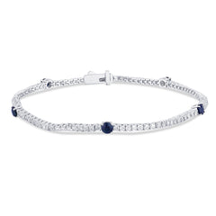 SPECIAL!2.49ct G SI 14K White Gold Diamond & Blue Sapphire Gemstones Tennis Bracelet 7" Long
