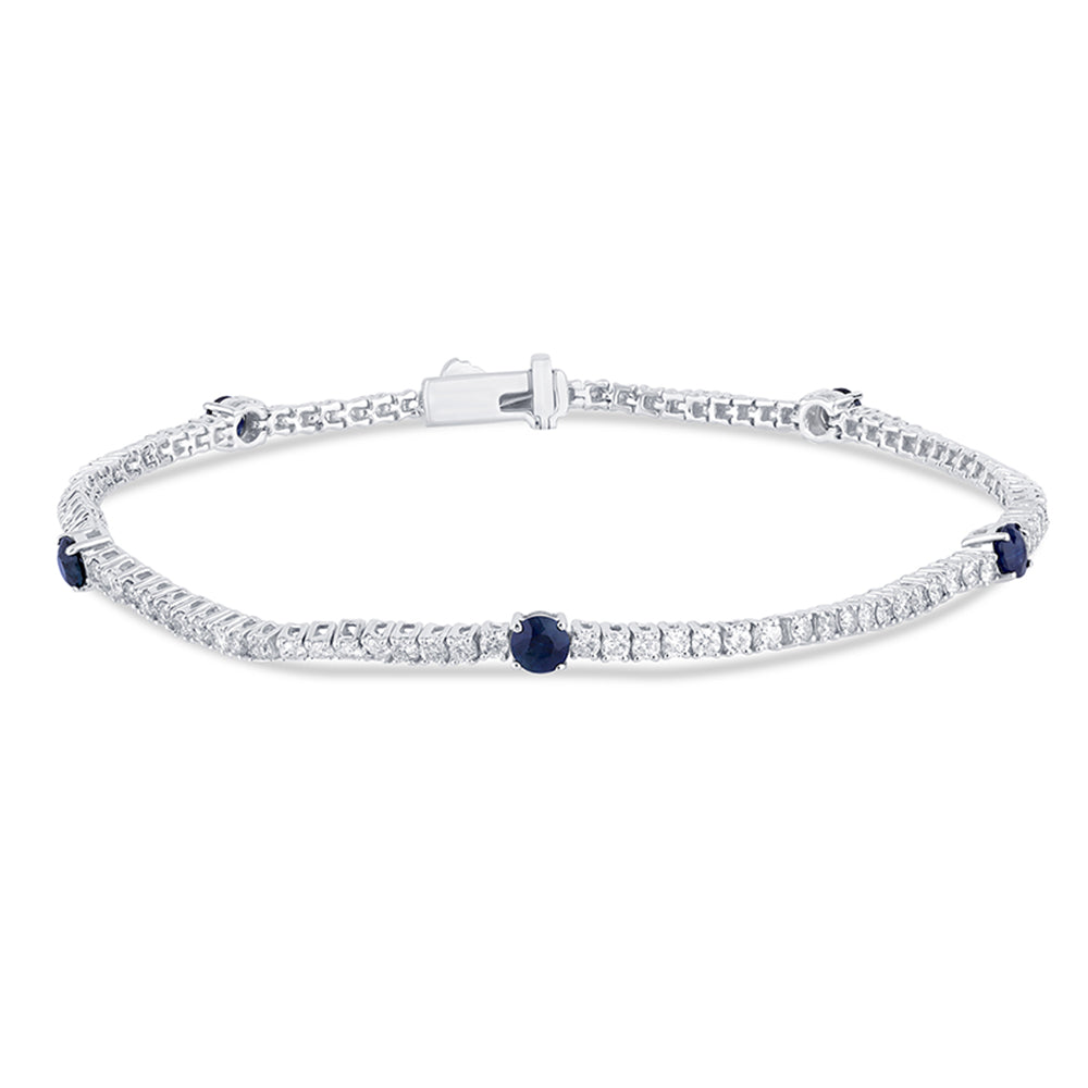 SPECIAL! 2.22ct G SI 14K White Gold Diamond & Blue Sapphire Gemstones Tennis Bracelet 7" Long