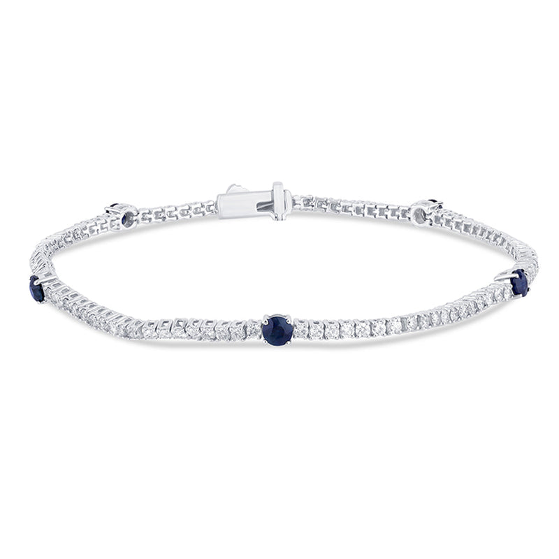 SPECIAL! 2.22ct G SI 14K White Gold Diamond & Blue Sapphire Gemstones Tennis Bracelet 7" Long