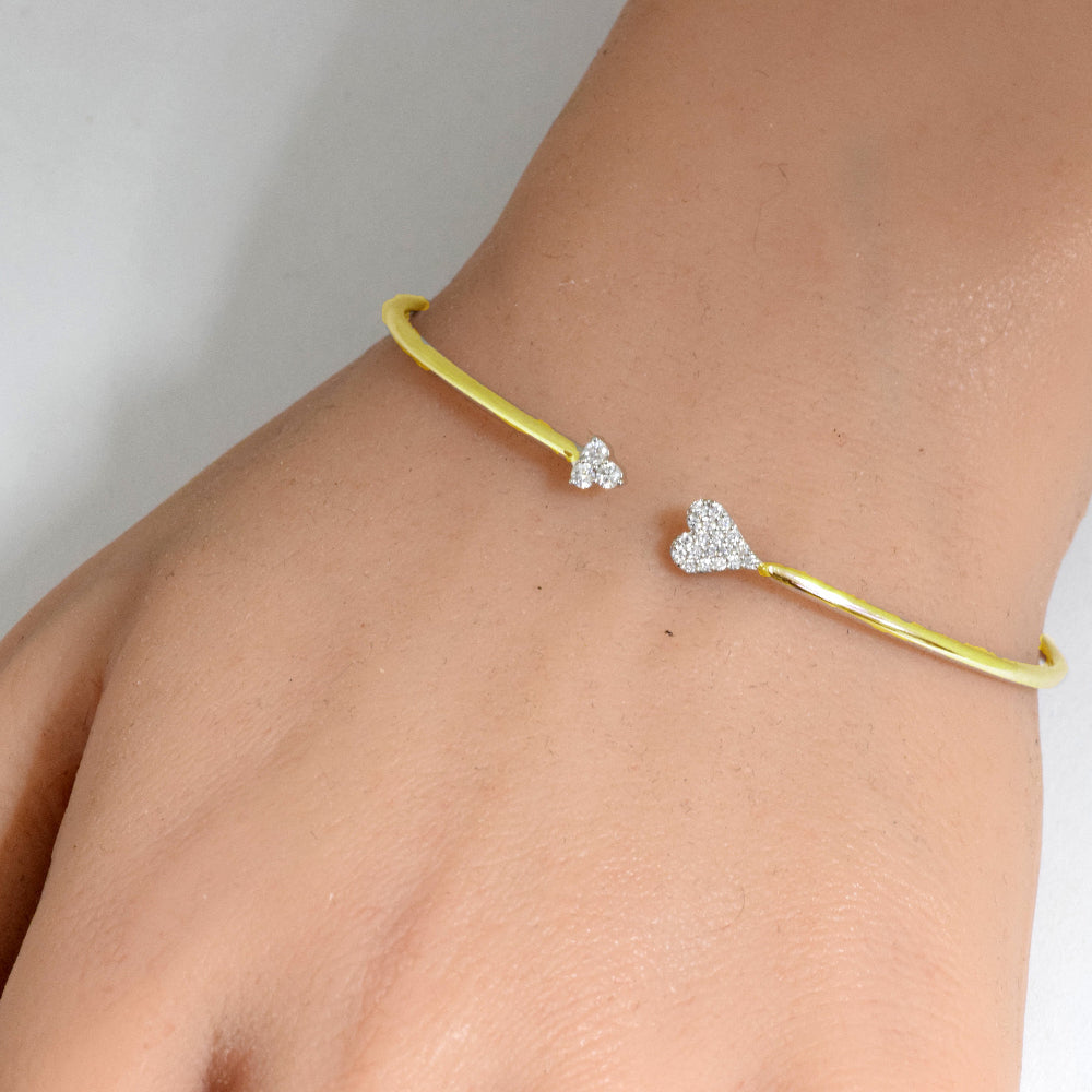 SPECIAL! .20ct G SI 14K Yellow Gold Diamond Heart Open Bangle Bracelet