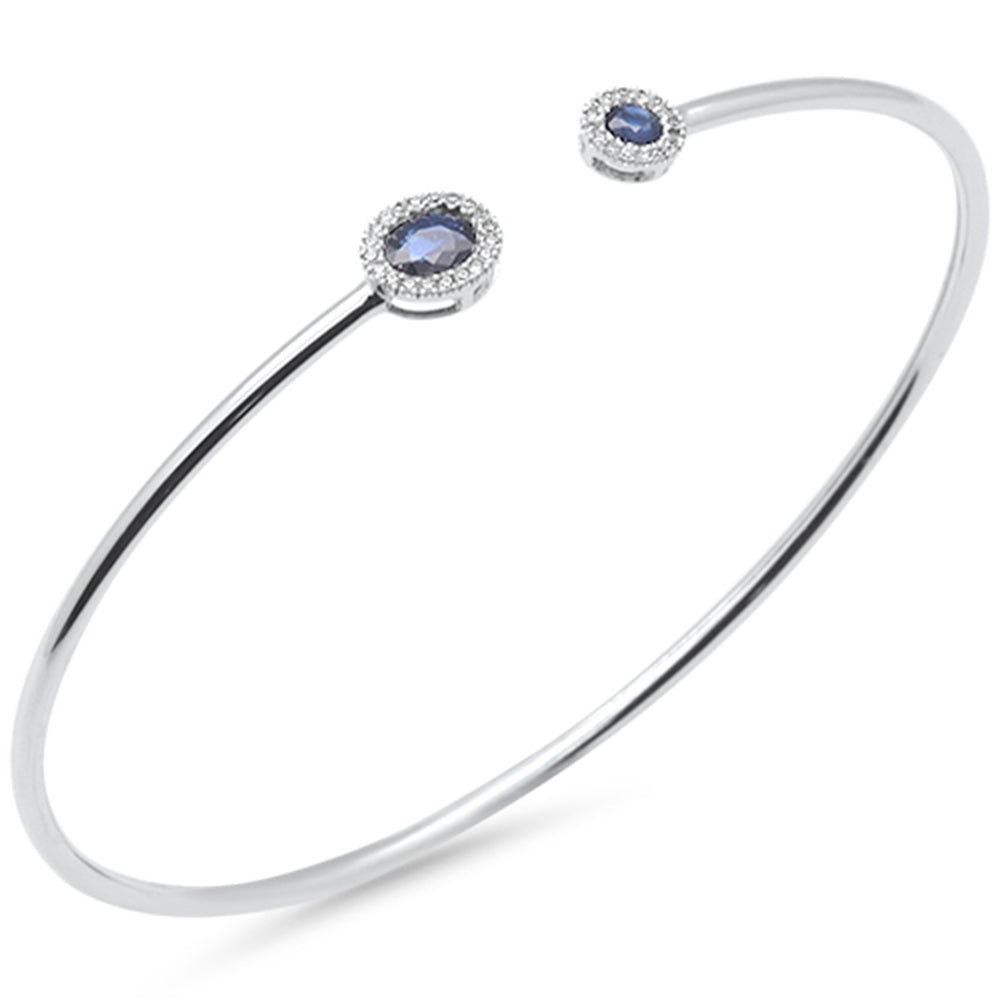 SPECIAL! .60ct G SI 14K White Gold Diamond & Blue Sapphire Gemstones Open Bangle Bracelet
