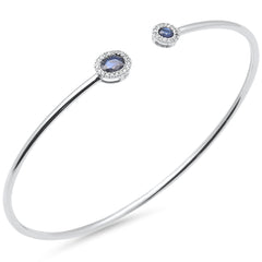 SPECIAL! .60ct G SI 14K White Gold Diamond & Blue Sapphire Gemstones Open Bangle Bracelet